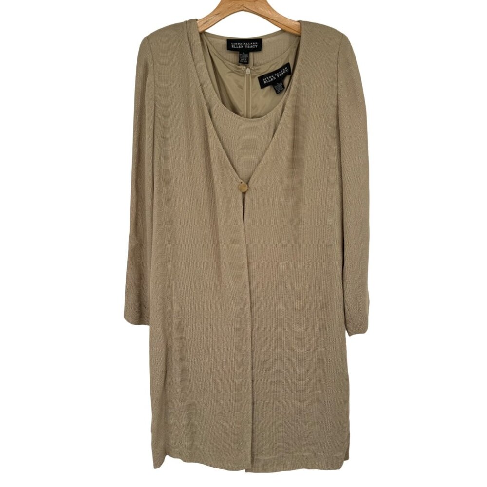 Linda Allard Ellen Tracy Womens jacket dress Size 4 Beige lined new $555